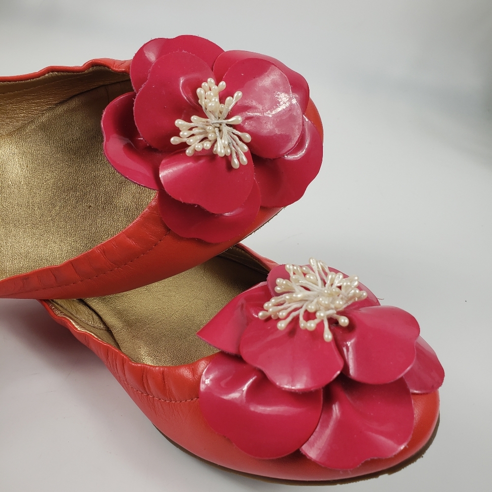 Kate Spade Red & Pink Flower Ballet Slipper Flat Coastal Feminine Coquette 8